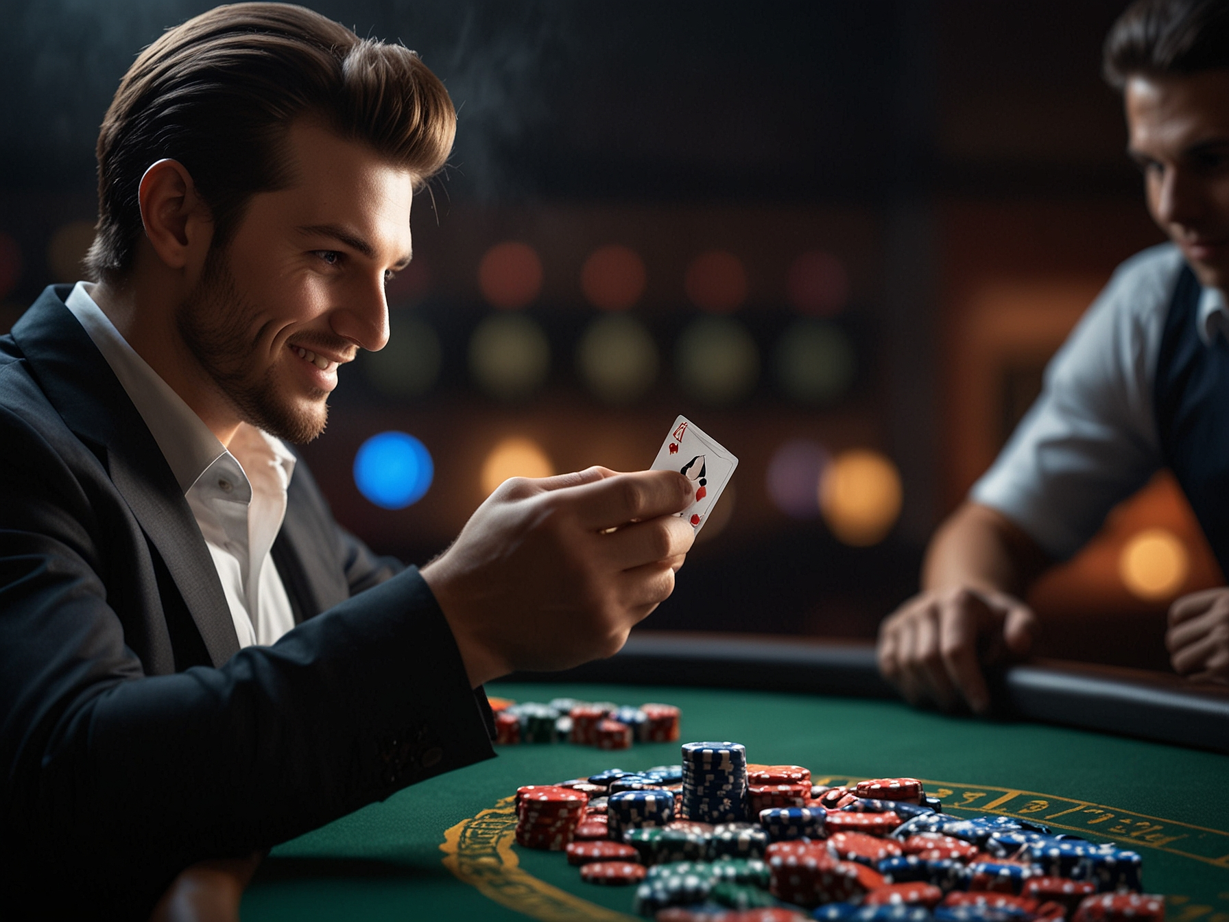 Giocatore vincente al casinò con smartphone